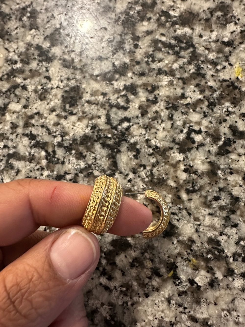 Gold Hoop Huggie Earrings with Textured and Pavé Detail